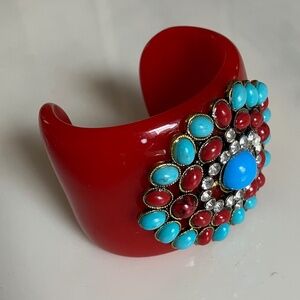 Vintage Iris Appel Estate Thick Bangle Bracelet Cuff Stone & Rhinestone Accents